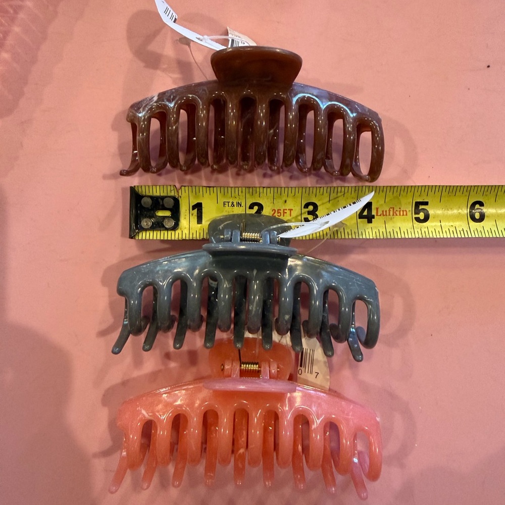 Set of Three Hair Claw Clips in Pink, Gray, and Brown